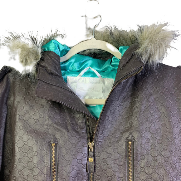 SPECIAL BLEND Dark Brown Embossed Leather Snowboarding Jacket - Picture 5 of 15